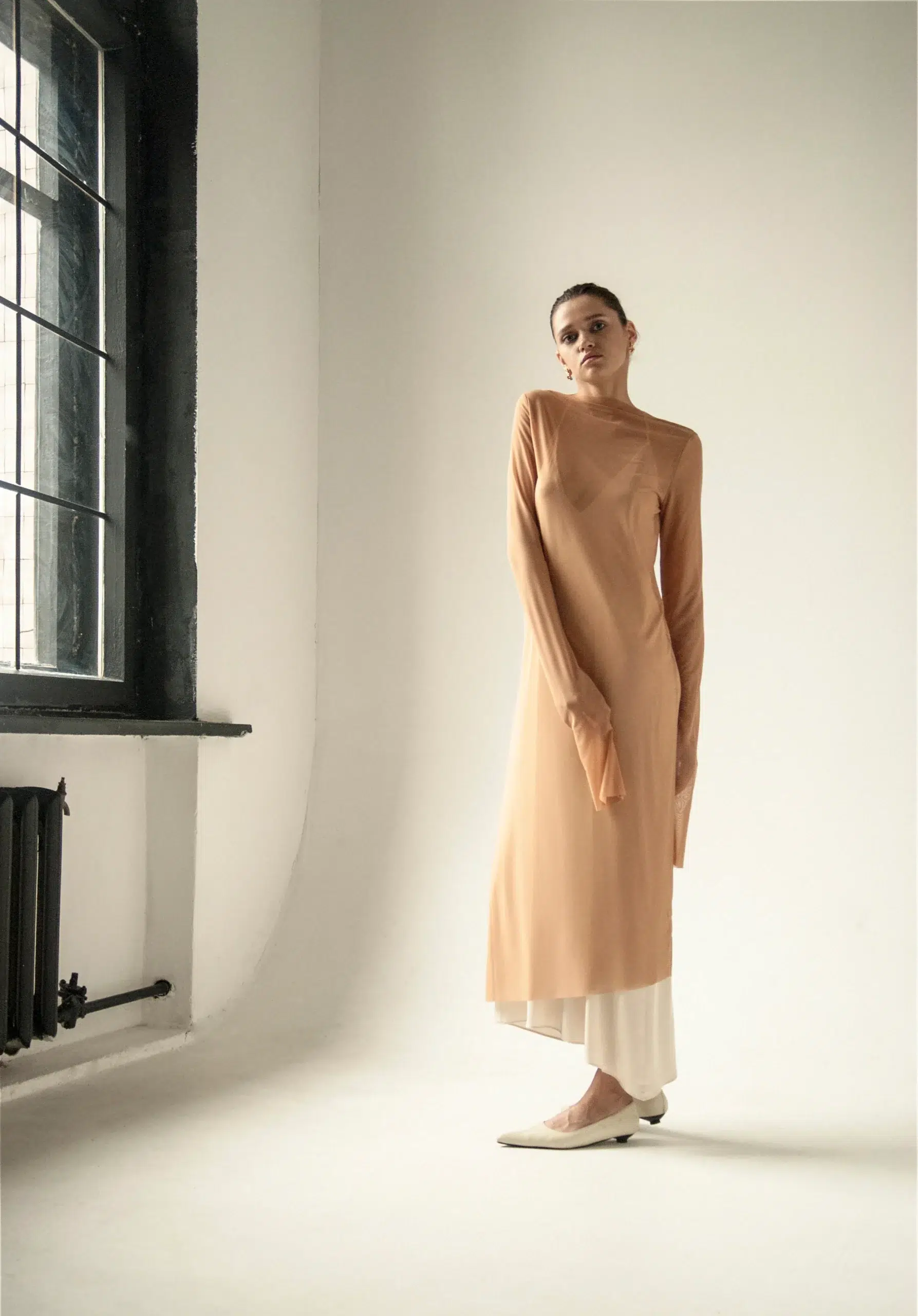 AP008 - Endless Sleeves Nude Tulle Dress