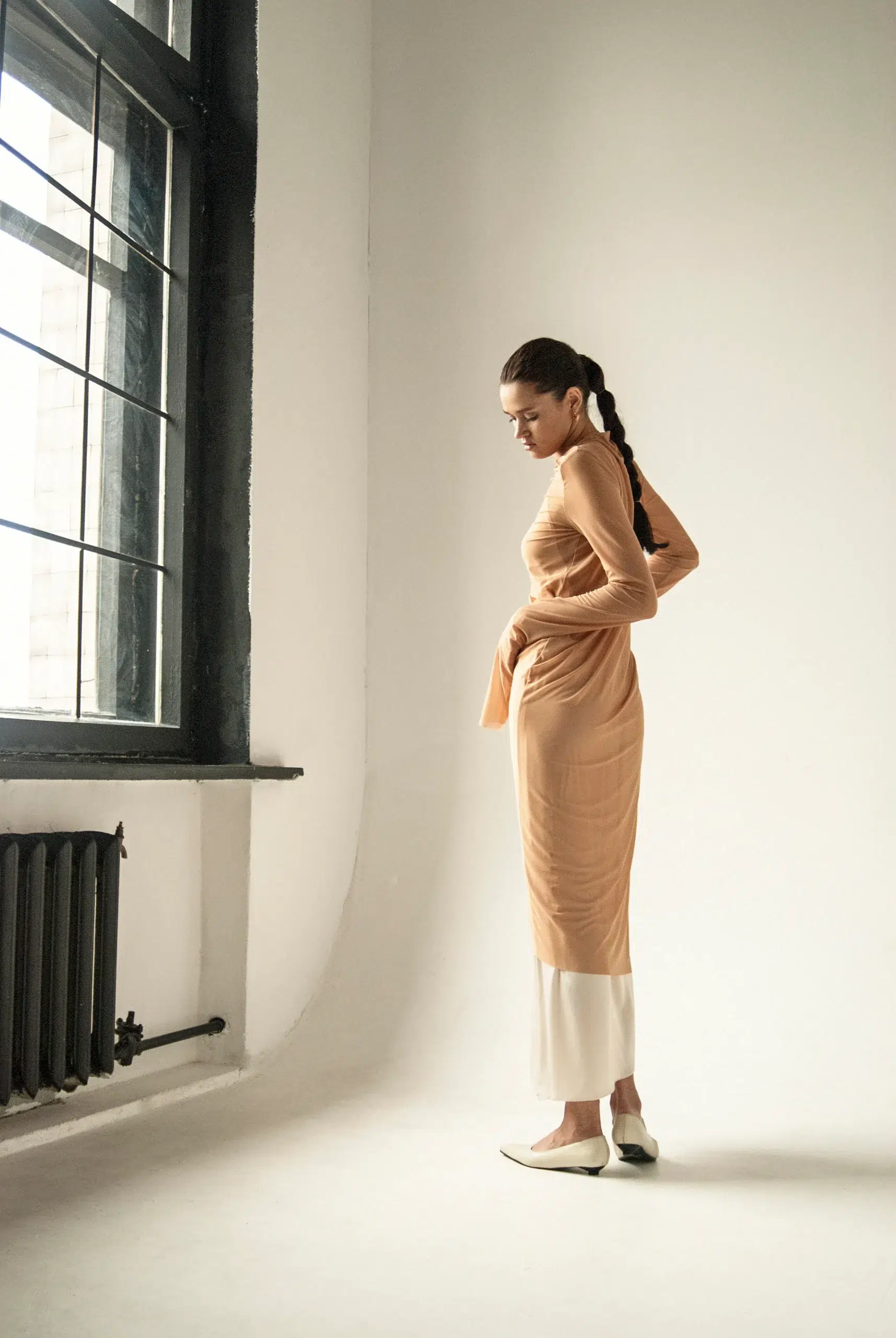 AP008 - Endless Sleeves Nude Tulle Dress